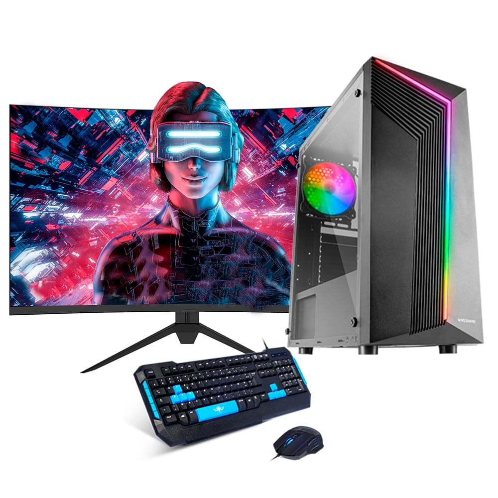 Pack gaming con monitor 27 pulgadas y torre lateral acrílica