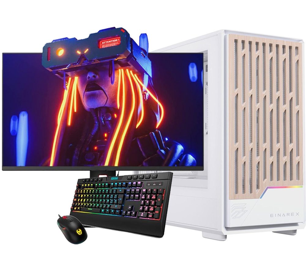Ordenador gaming de sobremesa con torre negra y ventiladores RGB encendidos