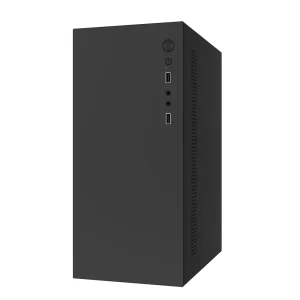 Ordenador gaming AP205 negro, torre vista frontal con puertos USB y audio